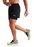 Pudolla Men’s 2 in 1 Running Shorts 5" Quick Dry Gym Athletic Workout Shorts for Men with Phone Pockets(Black Medium)