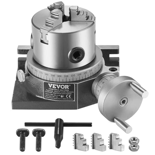 VEVOR Rotary Table for Milling Machines, 4''/ 100 mm, Horizontal Vertical Model Precision Milling Rotary Table, with 3.1''/80 mm 3-Jaw Chuck M10 T-Bolts Nuts, for Milling Engineering Indexing Tools