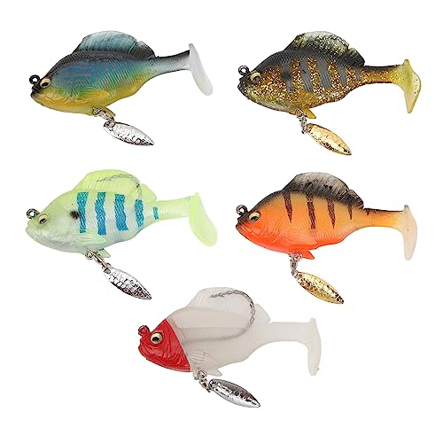 Soft Fishing Lures 5pcs | 18g 8cm Paddle Tail Swimbaits with Spinner | Lifelike Artificial Bait for Bass/Trout/Tuna | Resilient Silicone Material, Low Center Balance