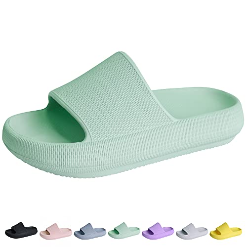 Youecci Cloud Slides for Kids丨Shower Slippers Bathroom Pool Sandals丨Boys Girls Comfy Thick Sole Slippers丨Summer Non-Slip Beach Shoes Green 4 Big_kid