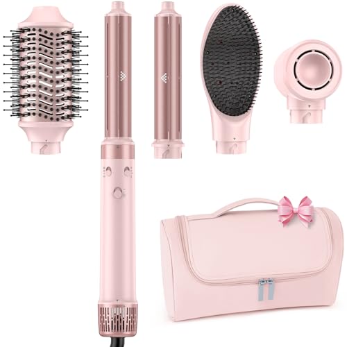 Dual Voltage Hot Air Styler Wrap - 5 in 1 Hair Dryer Brush with Fast Drying Blow Dryer, Styling, Straightening & Volumizing with Negative Ion Anti-frizz for 110V-120V/220V-240V Europe and Travel Case