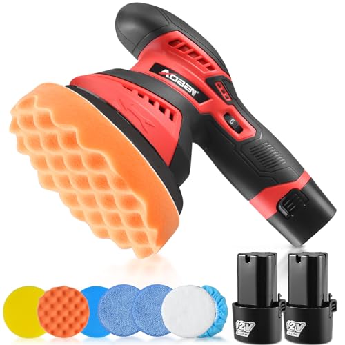 AOBEN Cordless Buffer Polisher,2 X 2000mAh Batteries,Car Polisher Kit with 6 Variable Speed Up to 5250RPM & 10 Polishing Pads,Cordless Polisher for Car Detailing/Waxing/Polishing/Scratch Removing