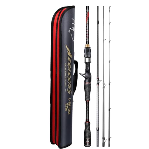 HASIDA Spinning and Casting Travel Fishing Rod Assassins 4 Sections Easy Carry Full Carbon Fast 1.68m to 2.44m (C704MH)