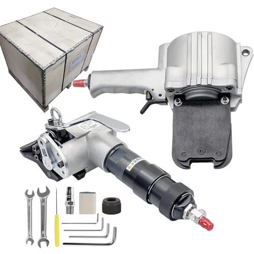 Pneumatic Strapping Tool Set, Hand-held Packaging Strapping Tool Steel Metal Tensioner and Cutter Sealer Pneumatic Bundling Tools Kit, for Bundling Steel Coils, Machinery, Wood, Stone,25mm/1.0in