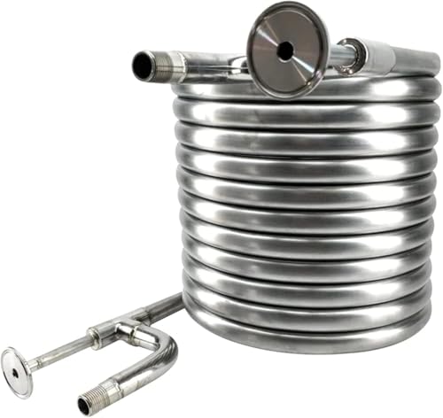 Stainless Steel Counterflow Wort Chiller - Homebrew Craft Beer Wort Cooler Coaxial Heat Exchanger 14' Stainless Steel Beer Cooling Coil Pipe with 2 Out Channel (3/4'' & 1/2'' Thread)