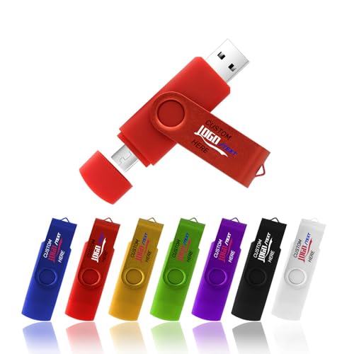 Custom OTG USB Flash Drive, 50 Pack Multifunctional Thumb Drive with Dual USB Connector for Type C Devices and PC, Perfect for Corporate Giveaways & Promotions (64, GB)