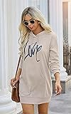 PRETTYGARDEN Womens Hooded Sweatshirt Drawstring Lightweight Long Sleeve Pullover Hoodie Dress With Pockets (Apricot, Large)