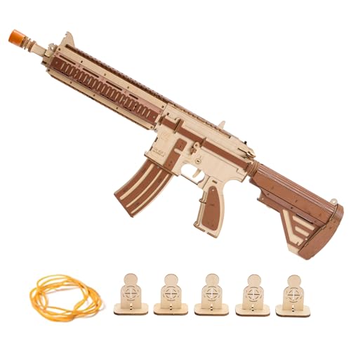 Uplike 3D Wooden Puzzle for Adults: M416D Rubber Band Gun Model Kit to Build – 211pcs Assembled DIY Shooting Toy Gun Rifle for Teens–Cool Mechanical Wood Puzzle Crafts Gift for Puzzel Lovers