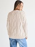 Trendy Queen Oversized Sweaters Womens Plus Size 2024 Fall Fashion Outfits Cable Knit Crewneck Pullover Cute Chunky Long Tunic Top Winter Old Money Clothes with Leggings Cream