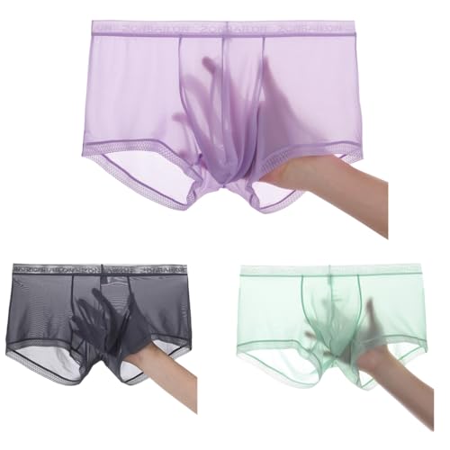 ZONBAILON 3 Pack Sexy Men's Underwear Transparent Ice Silk Boxer Briefs See Through Thin Cool Breathable Multicolour M