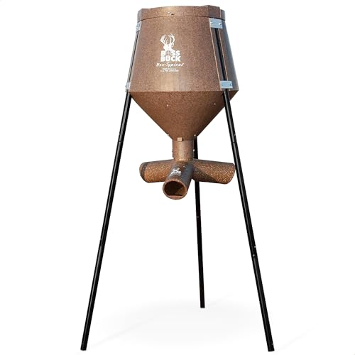 BOSS BUCK 200 LB Deer Feeder/Hunting Durable Lightweight Plastic UV Protected Windproof Waterproof Gravity Feed System with Protein 3 Feed Tubes Head