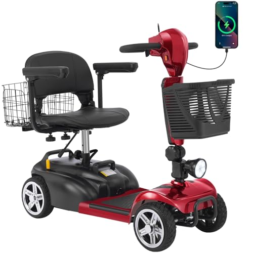 15-45 Miles Ecomobi MS02 4 Wheels Mobility Scooter for Adults/Seniors, 350W Powered Electric Wheelchair Device w/15Ah-25Ah Extended Battery, Dual Baskets/Rotating Seat, Compact Duty Mobile for Elderly