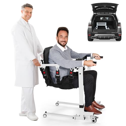 AUDOEGIBA Electric Transfer Lift - Patient Lift Transfer Chair - Assist Lift Aid for Home Care Use - Portable Folding for Car - Handicap Lift Bathroom Shower Chair - Transport Wheelchair for Seniors