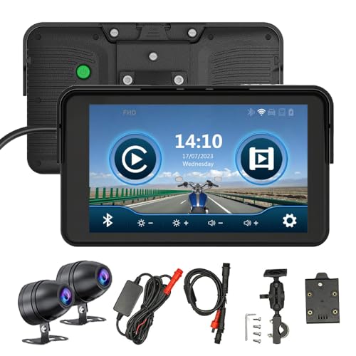 BELESH 7 inch Touchscreen Motorcycle Wireless CarPlay Android Auto Vehicle Backup Cameras with Recorder Waterproof Navigator