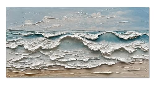 Diathou Art 30x60 inches Hand-Painted Sea Wave Beach Landscape Oil Painting Modern Abstract Canvas Art Home Office Wall Decoration