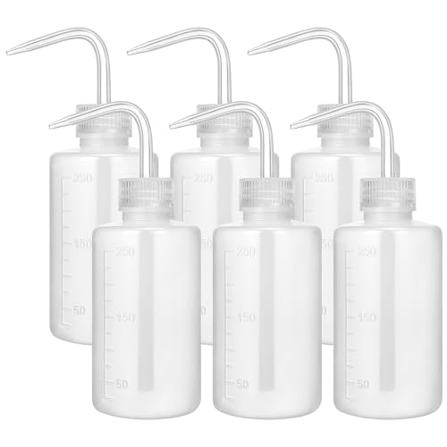 DEPEPE 6-Pack 250ml Squeeze Bottles for Liquids, LDPE Plastic Safety Squirt Bottle with Narrow Mouth & Scale Labels, Small Watering Can for Indoor Plants, Lab Tattoo Cleaning Tools
