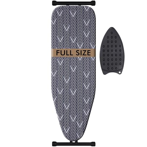 veiox Ironing Board Full Size, Metal Construction Iron Board with Extra Thick Heavy Duty Padded Cover, Stable Structure, Anti-Skid Feet