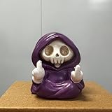 Daisylily Adorable Skull Grim Reaper Statue with Walking Dog Ghost Statue Figurine, Halloween Home Tabletop Decoration - Middle Finger