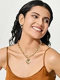 CLASSYZINT Gold Chunky Puffy Heart Pendant Necklaces for Women, Big Heart Chain Link Necklace Toggle Clasp Heart Charm Necklaces