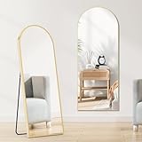 Sweetcrispy 64"x21" Arched Full Length Mirror, Standing or Leaning Full Body Mirror with Aluminum Alloy Thin Frame, Suitable for Bedroom or Cloakroom,Gold