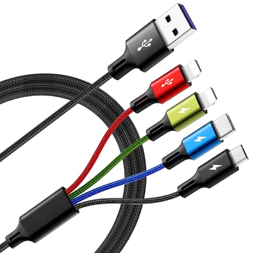 Multi Charging Cable, [2Pack 6Ft] 4 in 1 Braided Multi Fast Charging Cord, Multiple Charger USB Cable Adapter IP/Type C/Micro Port for Cell Phones,iPhone Series, Tablets, Samsung Galaxy, PS & More