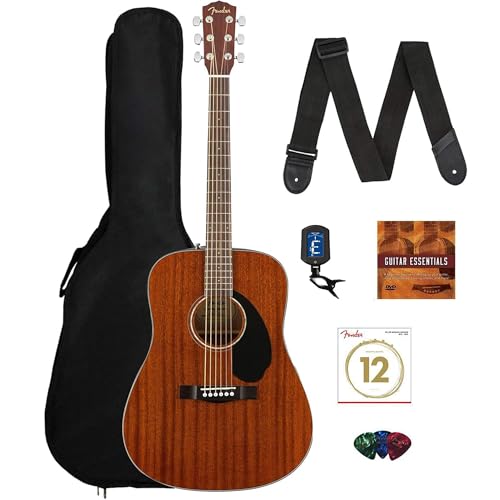 Fender CD-60S Solid Top Dreadnought Acoustic Guitar - All Mahogany Bundle with Gig Bag, Tuner, Strap, Strings, Picks, and Austin Bazaar Instructional DVD