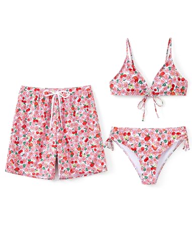 PATPAT Matching Swimsuits for Couples Two Piece Bikini Sets Summer Beach Vacation Hawaiian Floral Print Swimwear y2k Spaghetti Strap Triangle Tie Side Bathing Suits Pink Floral for Women M