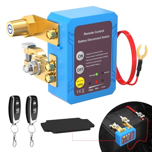 RVBOATPAT Remote Battery Disconnect Switch 12V 240A Kill Switch Automatic Power Shut Off Switch for Car, Auto, ATV, Truck (Side Installation)
