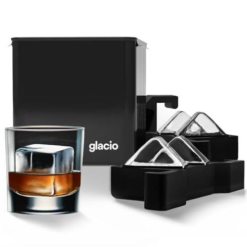 glacio Clear Ice Maker - Whiskey Ice Cubes Mold - Crystal Clear, Dilution-Free, Directional Freezing Ice Cube Mold - Easy Ice Removal for Refined Elegance on the Rocks - Makes 4 Clear Ice Cubes