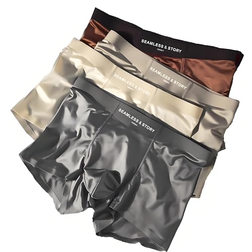 Elegant Silk Men's Ice Silky Underwear Mulberry Silk 𝘼𝙣𝙩𝙞𝙢𝙞𝙘𝙧𝙤𝙗𝙞𝙖𝙡 Men's Boxer Briefs, Seamless Comfort (US, Alpha, XX-Large, Regular, Regular, 4 PCS
