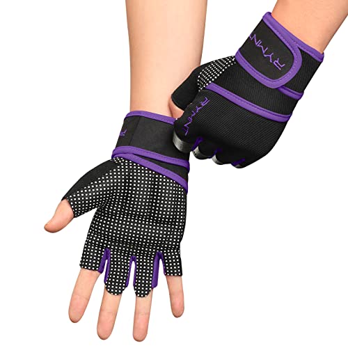RYMNT Workout Gloves with Wrist Wrap Support, Weight Lifting Gloves with Full Palm Protection & Extra Grip for Men Women Gym Exercise, Fitness, Weightlifting, Pull ups, Power Lifting,Purple-S