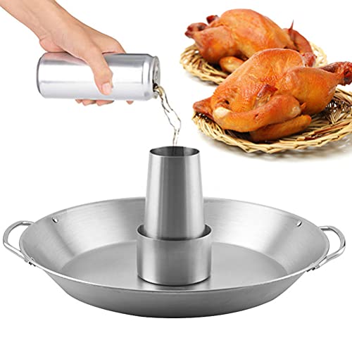 Tellshun Beer Can Chicken Holder, 12 Inch Stainless Steel Grill, BBQ Roaster Cooker Stand Vertical Grilling Accessories Rack for Vegetables Basket Large Size Round Pan