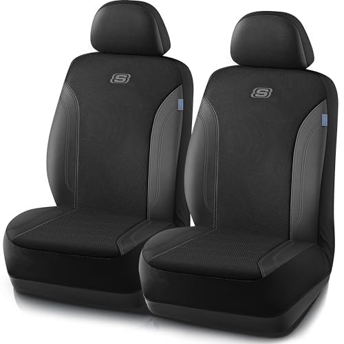Skechers Car Seat Covers, Work Leather Seat Covers 5-Times Stronger Built-in Webbing, Oxford Fabric Front Seat Cover, Airbag Compatible, Automotive Comfort for Cars, Trucks, SUVs,Black