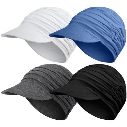 JenPen 4 Pcs Soft Chemo Cancer Hats for Women Breathable Bamboo Baseball Cap Slouch Viscose Hat for Hair Loss Cancer Headwear(Classic,Black,Blue,Dark Gray,White)