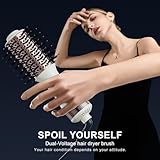 Travel Dual Voltage Hair Dryer Brush 4-IN-1 Portable Mini Hot Air Blow Dryer Straightener & Curler Brush, Titanium Round Blowout Styler Volumizer Tools, 110/240V US/EU/UK Plug for International Travel