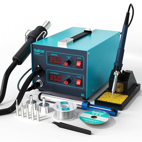 Bakon 852d+ Heat Gun And Soldering Iron 2-In-1 Kit, Smd Hot Air Rework Soldering Station, Multiple Functions Electronics Kit, Led Digital Display, Knob Type Adjustable Temperature (BK852D+)