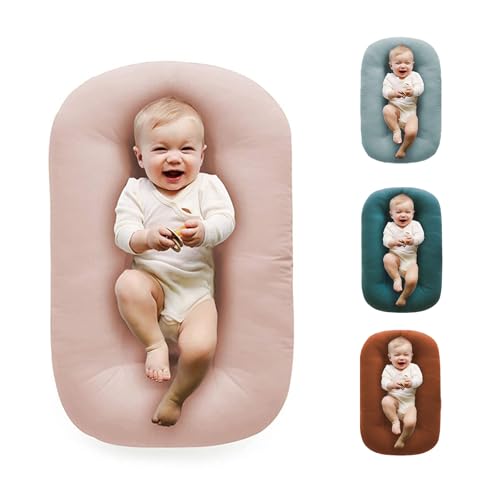 Loevin Baby Lounger Flat Cover,Baby Lounger Cover for Newborn Tummy Time for Baby in Bed,0° Angle Newborn Lounger Baby Nest Cover for Boys & Girls 0-12 Months-Pink