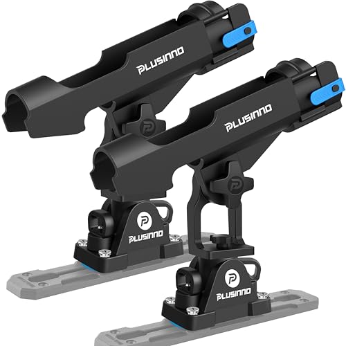 PLUSINNO 2 in 1 Fishing Rod Holders for Boat, Kayak Fishing Rod Holder, Fishing Pole Holders for Track Mount/Deck Mount, Fishing Gear with Fishing Rod Protective Strap, Fishing Accessories & Gifts