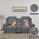 PureFit Water Resistant Reversible Loveseat Recliner Couch Cover with Console – Non Slip Split Washable Sofa Cover for 2 Seat Recliner ( Gray/Light Gray)