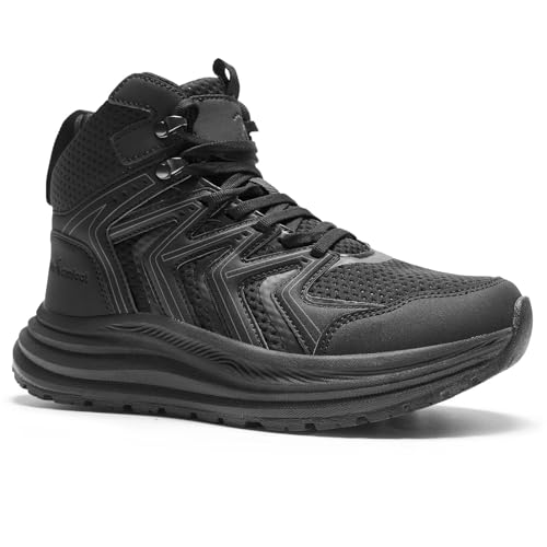 Men's Orthopedic Mid Hiking Boots: Comfortable Plantar Fasciitis Orthotic Arch Support Bunions Recovery Trail Sneakers, Gym Athletic Adjustable Fit Stylish Standing Walking Shoes Black Size 11