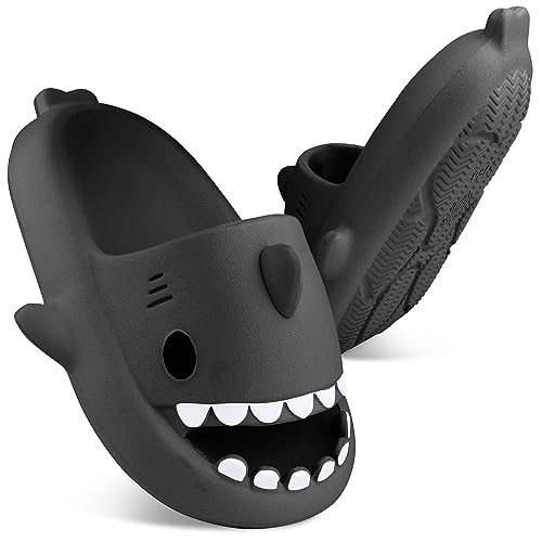 EDOSIR Kids Shark Slides丨Pillow Shower Sandals Quick Dry Slippers丨Boys Comfy Cloud Slides丨Summer Non-Slip Thick Sole Beach Pool shoes Dark Grey 2-2.5 Little Kid