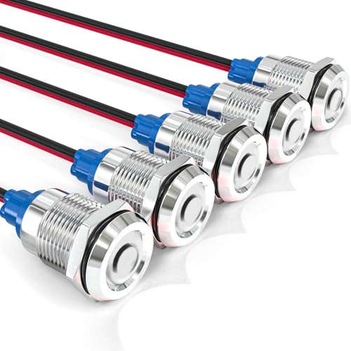 GASHER 5 PCS Energy Saving Indicator Light, LED Light 12V/24V/110V 20mA Panel Mount Light for Car Truck Boat Auto Part, Mounting Hole Size 12mm(1/2 inch) White LED (110V)