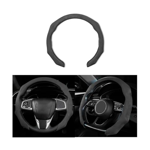 Mandark Car Steering Wheel Cover, Suede Sport Vehicle Steer Wheel Protector Fitting 15 Inch, Non-Slip Comfortable Automotive Interior Decoration Accessories, Universal for Most Cars (Black)