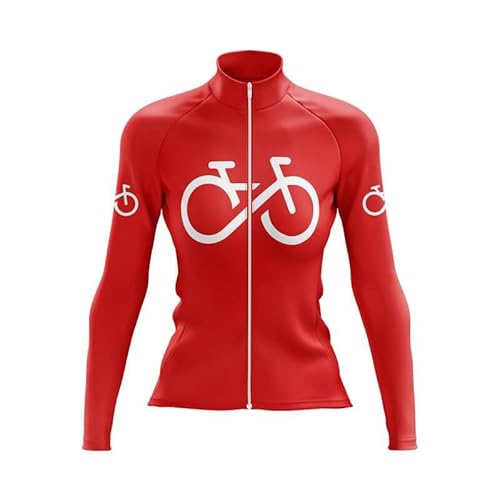 Women Cycling Bike Jersey Long Sleeve with 3 Rear Pockets- Moisture Wicking, Breathable, Quick Dry Biking Shirt Red