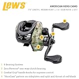 Lew's American Hero Camo Baitcast Reel and Fishing Rod Combo, IM7 Graphite Rod, 5+1 Bearings, 7.5:1 Gear Ratio, One-Piece Graphite Frame, Camo/Black