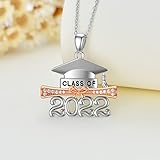 Graduation Gifts for Her,Nature Diamond Heart Necklace for Women,14K White Gold Plated 925 Sterling Silver Class of 2021/2022 Graduation Initial Pendant Graduation Cap Necklaces 18''+2'' (Style-2 -2022)