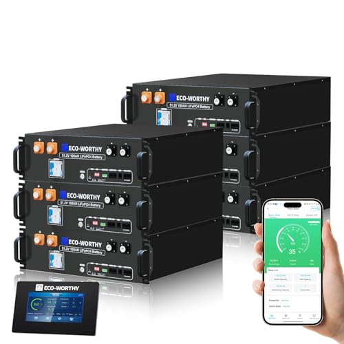 ECO-WORTHY 48V 600Ah Server Rack 3U LiFePO4 Lithium Battery (6 Pack 48V 100AH V3) with Bluetooth, 30.72kWh Capacity, Perfect for Home Power Storage, Off-Grid Energy Back-up(Buy Battery GET Monitor)
