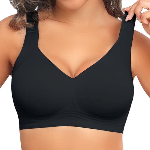 PoseFree Wireless Bras with Support and Lift Wirefree Bras Lift Sagging Breasts Bralette Push Up Seamless Sleep Bra (Black,L)