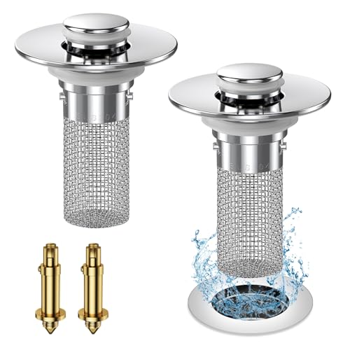 2PC Bathroom Sink Stopper Hair Catcher, Pop Up Sink Drain Filter with Removable Stainless Steel Filter Basket Hair Catcher, for US Bathroom Sink Stopper Replacement.