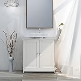 Bonnlo Pedestal Sink Storage Cabinet with 2 Doors Traditional Under Sink Cabinet Bathroom Space Saver Organizer with Adjustable Shelf White 3 5/8" W x 11 7/16" D x 23 5/8" H